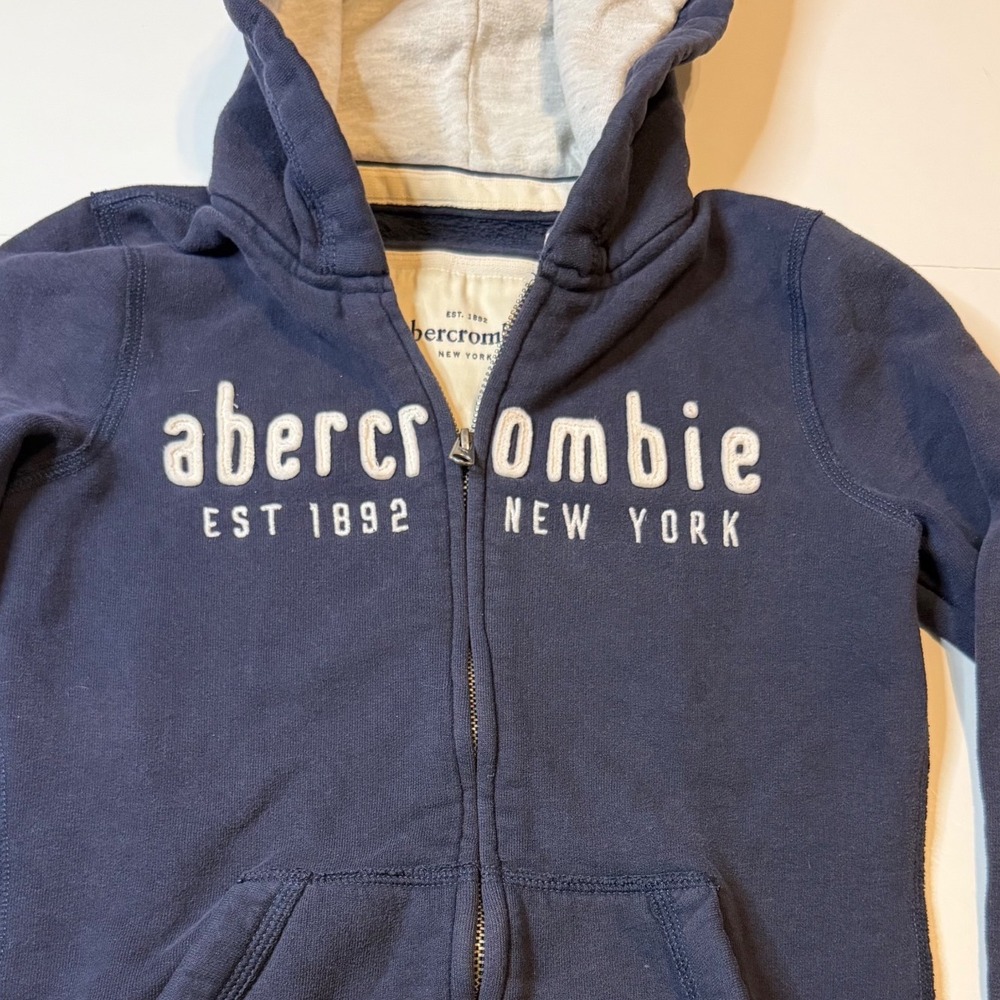 Vtg Abercrombie & Fitch Y2K Hoodie Large Navy Zip Up Logo Fleece Sweatshirt - Picture 4 of 6